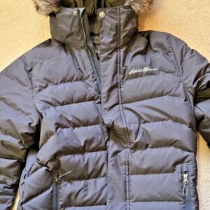Eddie Bauer Men's Down Faux-Fur Hooded Parka - Medium, Charcoal EUC